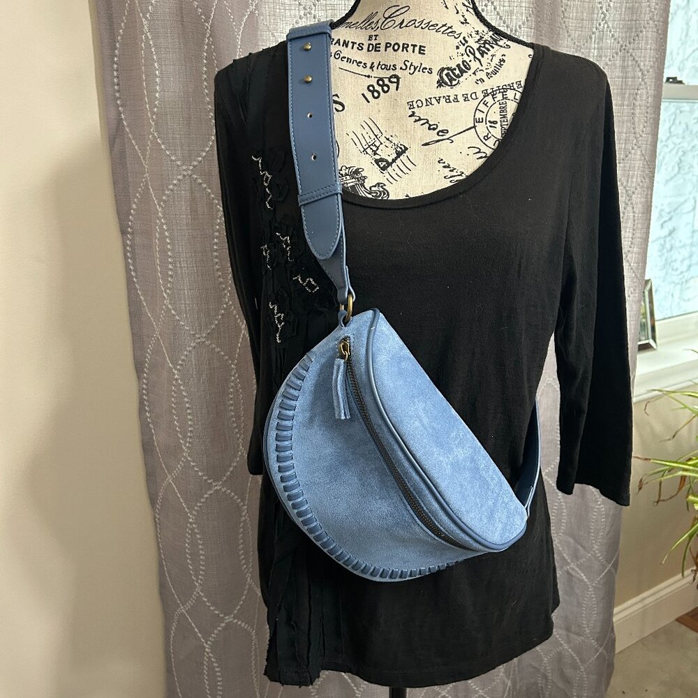 Ah-dorned Steel Blue Vegan Suede Mini Messenger Sling Bag